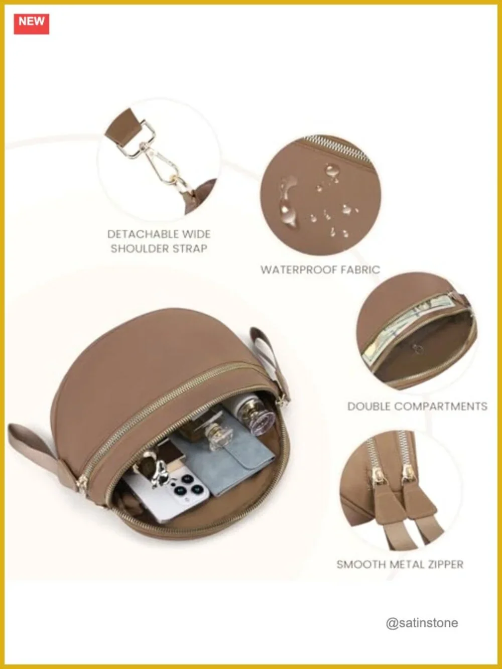 Nylon Crossbody Bag Half Moon Sling Belt Purse Adjustable Strap Spacious